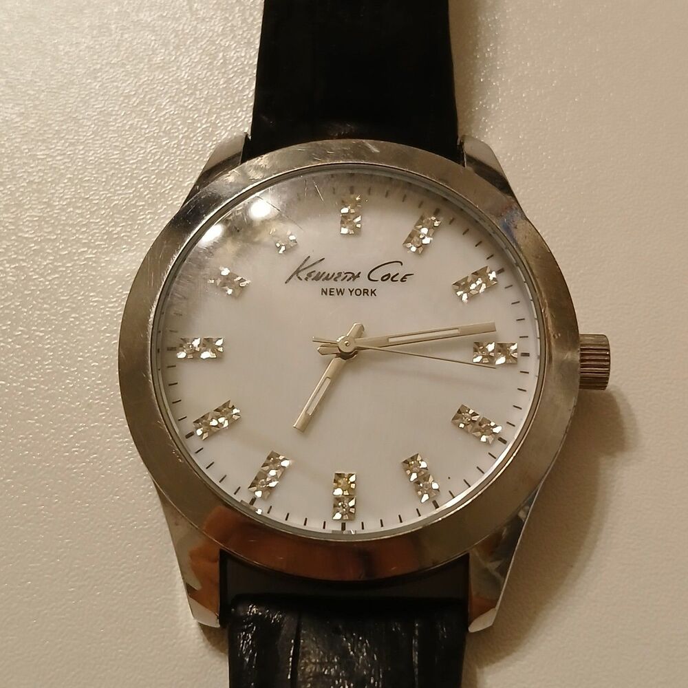 Kenneth Cole New York Ladies MOP Dial Black Band Quartz Watch A126-14 WR 30M